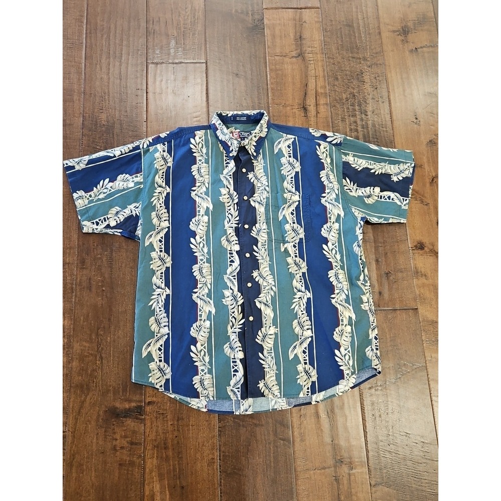 Chaps Polo Ralph Lauren MENS SZ XL Blue Green Floral Hawaiian Shirt VINTAGE